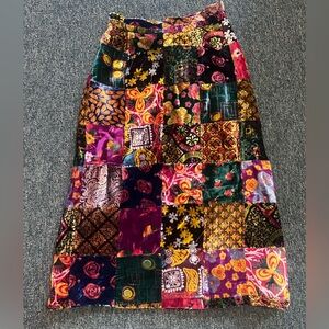 Vintage Colorful Patchwork Handmade Midi Skirt 70s